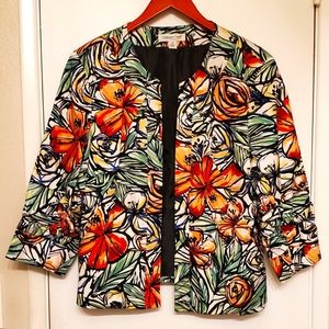 Coldwater Creek sz 14 Jacket with Orange Floral Print